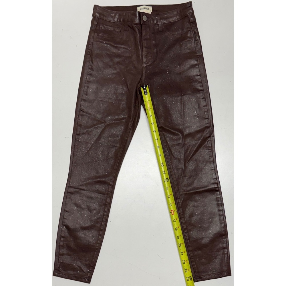 L'AGENCE Margot High Rise Skinny Wax Coated‎ Metallic Brown Jeans Size 25